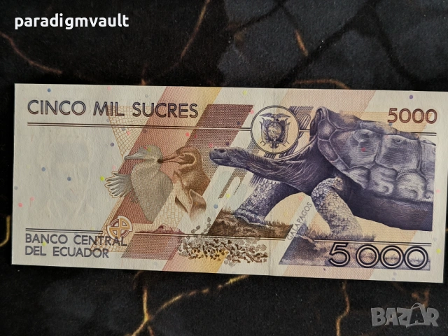 Банкнота - Еквадор - 5000 сукрес UNC | 1999г., снимка 2 - Нумизматика и бонистика - 54139061