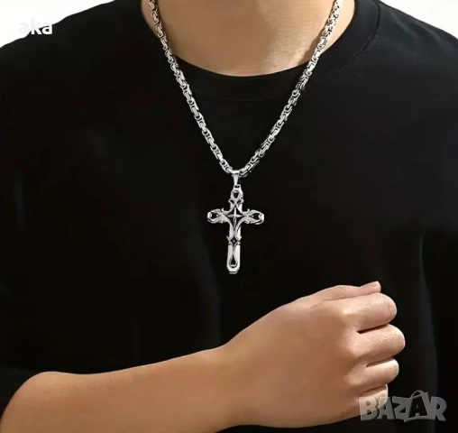 масивно Модно колие ланец с висулка кръст, снимка 2 - Колиета, медальони, синджири - 54347921