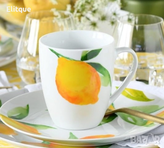 Комплект от 2 порцеланови чаши - Изчистено бяло или лимон върху бяло, снимка 7 - Чаши - 52657460