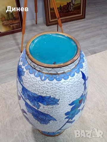 Китайска ваза Клоазоне (Cloisonné) – изящна изработка от мед, емайл и позлата (21х11 см), снимка 11 - Вази - 55946336