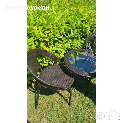 Градински ратанов комплект – 2 стола с маса и поставка, снимка 3 - Маси - 47606795