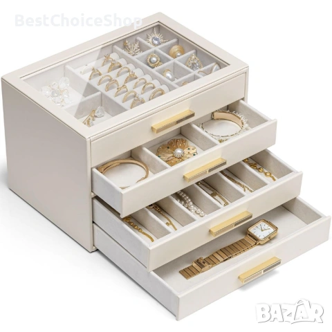 Vlando кутия за бижута 4-етажен органайзер с стъклен капак, снимка 6 - Подаръци за жени - 53199360