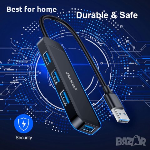 USB 3.0 хъб, Beikell USB хъб за данни 4 порта ултра тънък високоскоростен за Macbook, Mac Pro/Mini, снимка 4 - Кабели и адаптери - 42901001