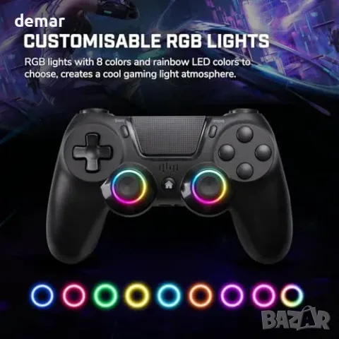 2бр. безжични гейм контролери за PS4/PC с RGB и вибрации, снимка 3 - Джойстици и геймпадове - 55933493