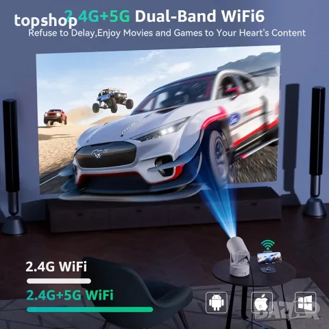 Нов Смарт Мини Прожектор Polocsh (4K Поддръжка, Android 11, WiFi, Bluetooth, Електрически Фокус), снимка 5 - Плейъри, домашно кино, прожектори - 55962442