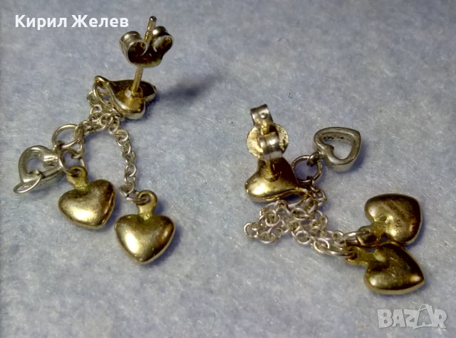 ПРЕКРАСНИ НЕЖНИ ПОСРЕБРЕНИ ОБЕЦИ СЪРЧИЦА от БЛАГОРОДНА СТОМАНА с ЖЪЛТА ПОЗЛАТА и ПЕЧАТИ 925 49443, снимка 3 - Обеци - 50530875