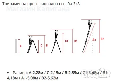 Трираменна алуминиева стълба 3х8 и 3х10 стъпала Арон България, снимка 2 - Други машини и части - 49857764