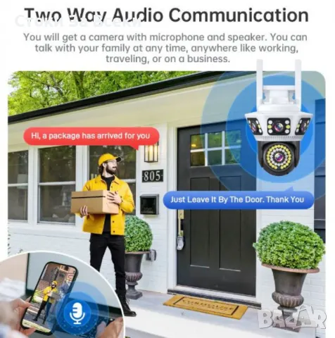 Пълноцветна панорамна 6K Wi-Fi камера за нощно виждане, снимка 5 - IP камери - 48896236