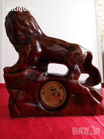 Стар Немски Порцеланов Настолен Каминен Часовник ЛЪВ, снимка 5 - Антикварни и старинни предмети - 44413387