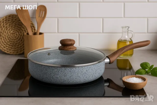Тиган с капак Voltz Siena, Дълбок, Мраморно каменно керамично покритие, снимка 2 - Съдове за готвене - 50191876