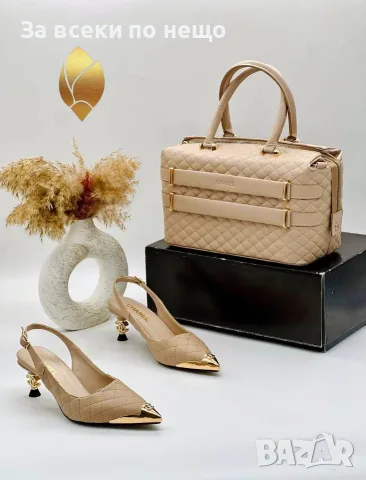 Chanel Елегантни Дамски Обувки С Нисък Ток (kitten heel) И Златисти Детайли Код SEM-485, снимка 2 - Дамски обувки на ток - 55872724