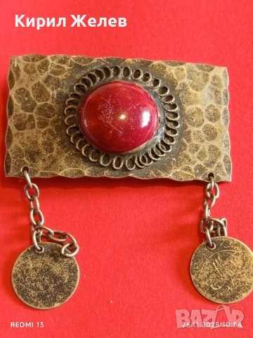 Винтидж брошка с филигран и червен камък АХАТ монети 52267, снимка 8 - Други - 52545907