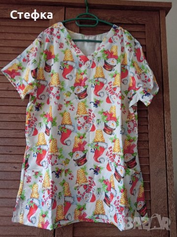 Нова дамска медицинска туника с Коледни мотиви , снимка 3 - Туники - 42279276