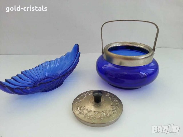 Стъклена  захарница и купичка, снимка 2 - Антикварни и старинни предмети - 30385261