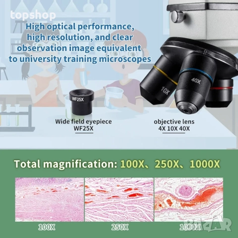 Нов микроскоп MAXLAPTER пълен комплект, отразено/пропускащо осветление, окуляри с широкоъгълнен, снимка 5 - Медицинска апаратура - 51948852