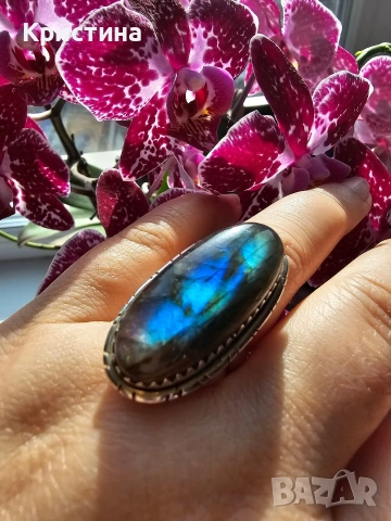 Регулируем сребърен пръстен с Лабрадорит, снимка 2 - Пръстени - 53905925