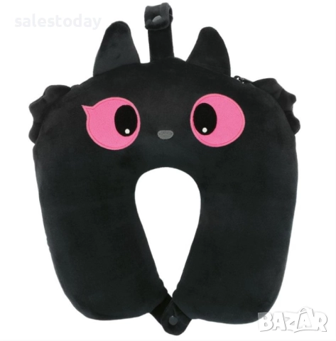Възглавница за път, за дете в кола, 2 в 1, Котка с розови очи, Плюш, снимка 2 - Аксесоари и консумативи - 52315946