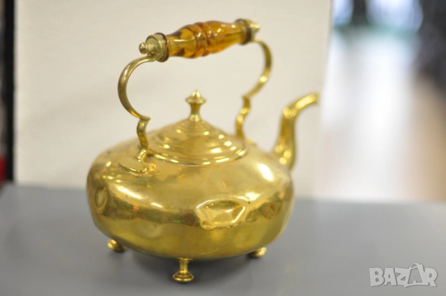 Месингов чайник с поставка, снимка 3 - Декорация за дома - 52856815