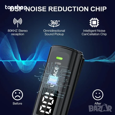 НОВИ Безжични микрофони Lavalier за телефон за iPhone и iPad с 40 часа предавател, дигитален дисплей, снимка 5 - Аксесоари за Apple - 50577149