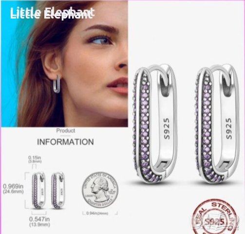 Дизайнерски модел сребърни обеци с кристали,pink/нови