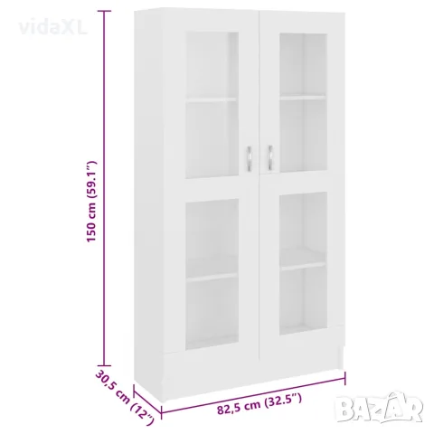 vidaXL Шкаф витрина, бял, 82,5x30,5x150 см, инженерно дърво, снимка 9 - Секции и витрини - 56147852