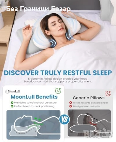 Нова Ергономична възглавница мемори пяна за врат и рамене с охлаждащ калъф, снимка 7 - Възглавници - 52822157