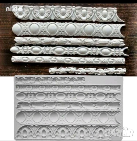 Ленти ивици декорирани борд кант декор силиконов молд форма фондан шоколад декор, снимка 2 - Форми - 50623432