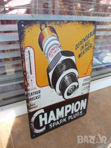 Метална табела Champion запалителна свещ стартер искра ток смяна на свещи запалване автомобил нова, снимка 2 - Рекламни табели - 52184436