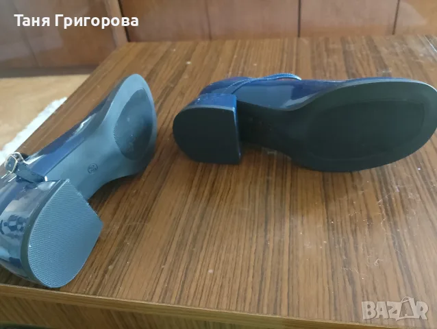 Тъмносини дамски обувки с дебел среден ток, снимка 5 - Дамски обувки на ток - 55737146