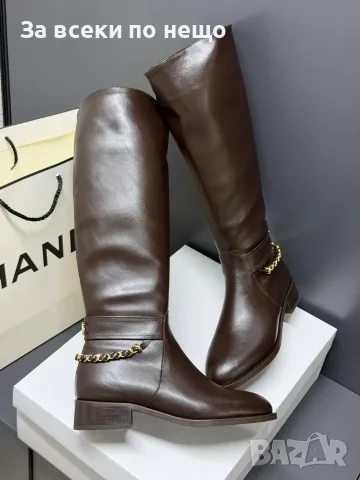 Chanel Луксозни Дамски Кожени Ботуши С Елегантен Златист Детайл С Верижка-Различни Цветове Код E271