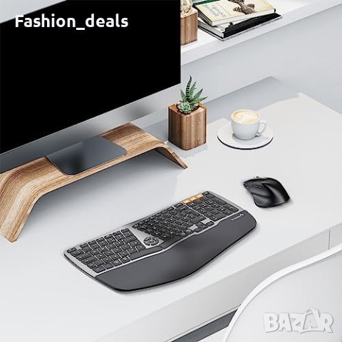 Нова Ергономична безжична клавиатура и мишка Windows Mac Android компютър лаптоп работа офис, снимка 4 - Клавиатури и мишки - 42367464
