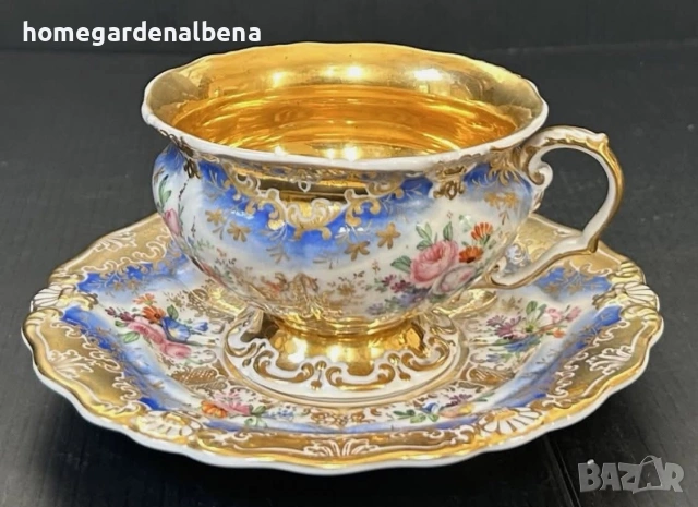 Антикварна порцеланова чаша с чинийка — ръчна живопис — KPM Berlin — около 1840 г., снимка 8 - Колекции - 54233908