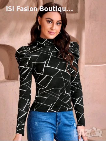 Ефектна дамска блуза с Гео принт, снимка 2 - Блузи с дълъг ръкав и пуловери - 38520932