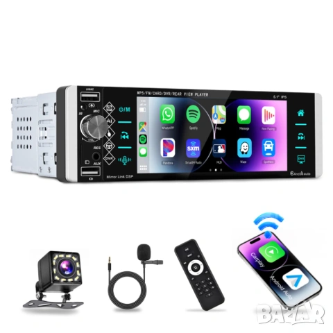Мултимедия, Carplay, Android Auto, плеър за кола Автомобил, единичен дин, USB блутут MP3 дисплей тъч
