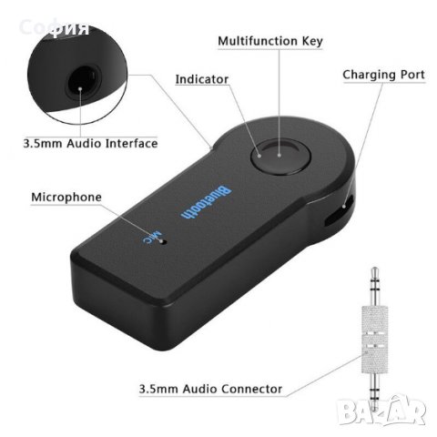 НОВО Bluetooth за кола AUX хендсфри аудио приемник жак 3.5мм НАЛИЧНО!!!, снимка 5 - Аксесоари и консумативи - 31701161