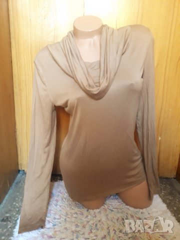 H&М Бежова блуза поло трико с падащо гръцко деколте М