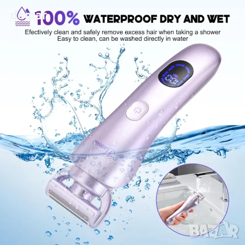 Дамска електрическа самобръсначка Hatteker, Тример за лице и тяло, IPX7, лилава, снимка 7 - Електрически самобръсначки - 49708234