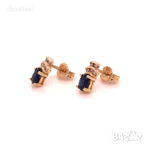 Златни обеци със сапфир и майсанит 1,24гр. 10кр. проба:585 модел:35587-1, снимка 2 - Обеци - 52636220