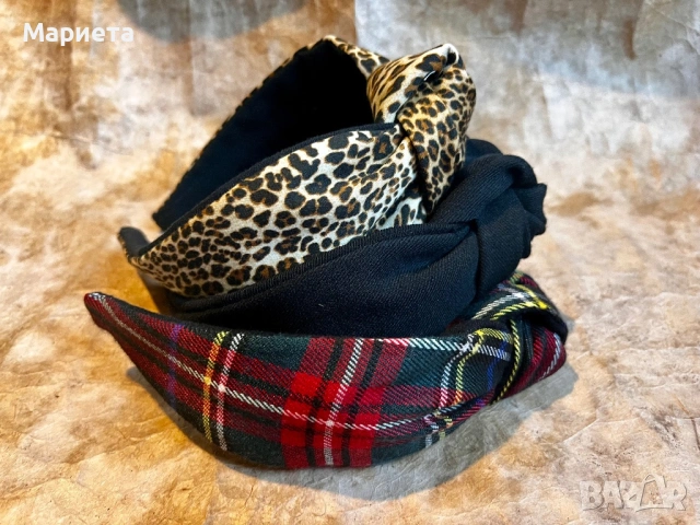  диадеми с възел черна  леопардова червено каре Диадема от плат Ръчна изработка  