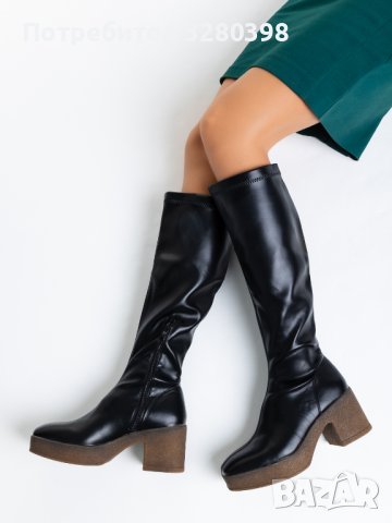 ПРОМОЦИЯ! -30% Дамски боти на ток от кожа в черен цвят