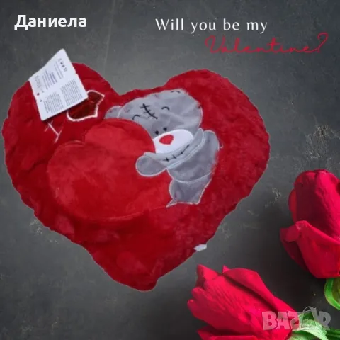 Подаръчна плюшена музикална възглавничка Сърце със сиво мече, 42см, снимка 4 - Декорация за дома - 48501528