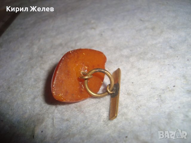 СТАРО МЕСИНГОВО ПОЗЛАТЕНО КЕХЛИБАРЕНО КОПЧЕ БУТОНЕЛ РУСИЯ НАТУРАЛЕН БАЛТИЙСКИ КЕХЛИБАР 26727, снимка 5 - Антикварни и старинни предмети - 36769994