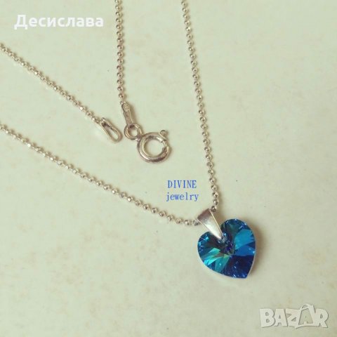 Сребърно колие Heart с кристал Swarovski, снимка 1