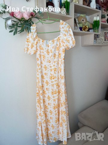 Елегантна нова  ежедневна дълга рокля буфан ръкав нежен флорален принт цепка отсрани, снимка 7 - Рокли - 42033955