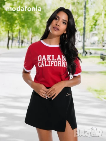 Червена тениска OAKLAND CALIFORNIA, снимка 2 - Тениски - 50683137