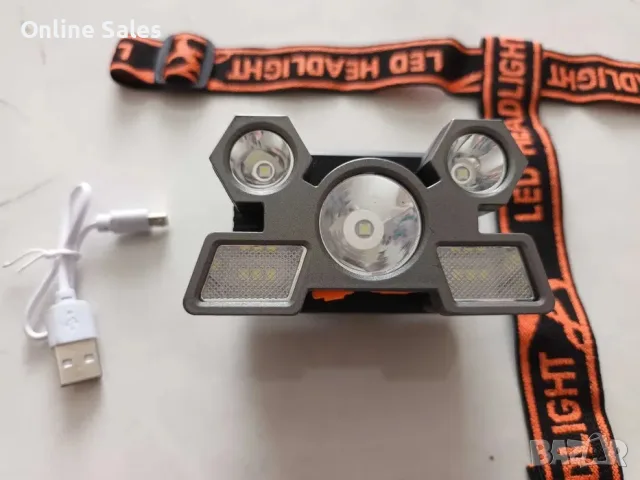 Мощен LED фенер, челник 5 LED светлини, акумулаторен фенер за глава, снимка 3 - Къмпинг осветление - 56167397