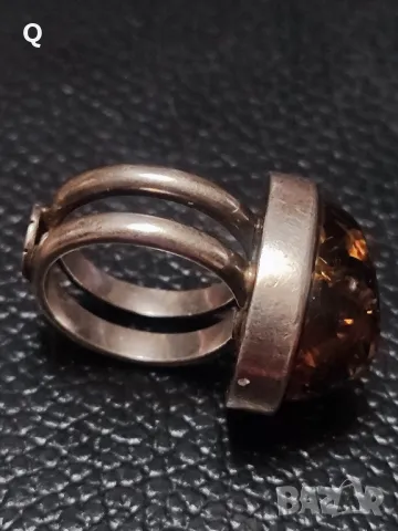 сребърен пръстен с кехлибар , снимка 5 - Пръстени - 50277280
