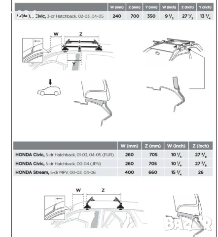 Багажник напречни греди THULE за HONDA Civic Hatchback 2001-2005г, снимка 7 - Аксесоари и консумативи - 53307570