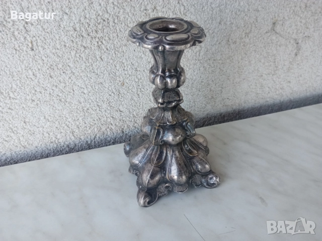 Фламандски свещник,19век,маркиран, арт нуво, посребрен, Ррр!, снимка 8 - Антикварни и старинни предмети - 52525671