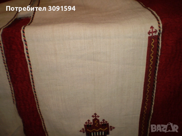 Старо ръчно бродирано перде червена бродерия , снимка 7 - Антикварни и старинни предмети - 53177405